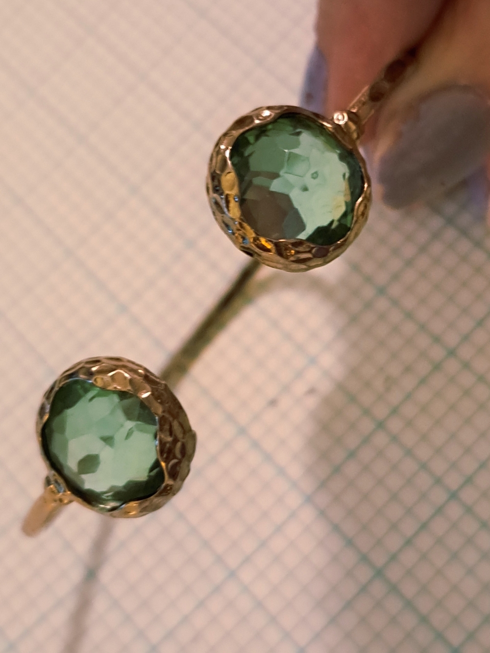 Faux Blue Topaz Cuff Bracelet - Elegant Hammered Gold-Tone Prong Setting